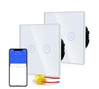 BSEED Smart Light Switch,Wifi Touch Wall Switches With Glass Panel,Alexa Switch with LED Indicator,Control by SmartLife APP,Without Neutral Wire,2 Gang(2 Pack)-NO Neutral,86mm White