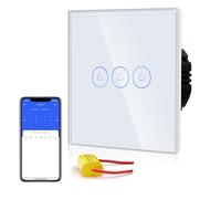 BSEED Smart Light Switch,Wifi Touch Wall Switches With Glass Panel,Alexa Switch with LED Indicator,Control by SmartLife APP,Without Neutral Wire,3 Gang-NO Neutral,86mm White