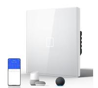 BSEED Smart Touch Light Switch,WIFI Rocker Wall Light Switches with Glass Panel,Push-button with LED Backlight,Horizontal & Vertical Mounting,Neutral Wire Required,1 Gang 1 Way,86mm White