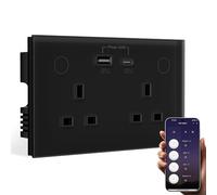 BSEED Smart WiFi Socket,2 Gang with USB and Type C Compatible with Alexa and Google Home, Metered Socket With APP Remote Control Compatible with SmartLife,16A Black
