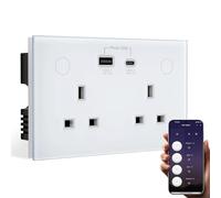 BSEED Smart WiFi Socket,2 Gang with USB and Type C Compatible with Alexa and Google Home, Metered Socket With APP Remote Control Compatible with SmartLife,16A White