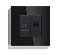 BSEED TL+USB Glass Panel Single Telephone Wall Socket and Single USB Charging Power Outlet Black