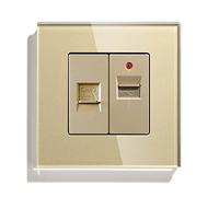 BSEED TL+USB Glass Panel Single Telephone Wall Socket and Single USB Charging Power Outlet Gold