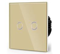 BSEED Touch Light Switch - Glass Panel Cross Switchable Wall Light - 10 Amp 240 V Standard Switch LED Lamp - Compatible 2 Gang 2 Way Gold