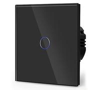 BSEED Touch Light Switch,Standard Touch Sensitive Bathroom Switchs,Tempered Glass Panel with LED Backlight, No Neutral Wire Needed,1 Gang 2 Way,Black 86mm