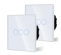 BSEED Touch Light Switch,Standard Touch Sensitive Bathroom Switchs,Tempered Glass Panel with LED Backlight, No Neutral Wire Needed,3 Gang 2 Way-2 Pack,White 86mm