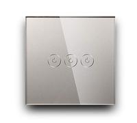 BSEED Touch Light Switch,Standard Touch Sensitive Bathroom Switchs,Tempered Glass Panel with LED Backlight, No Neutral Wire Needed,3 Gang 1 Way,Gray 86mm