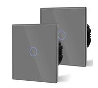 BSEED Touch Light Switch,Standard Touch Sensitive Bathroom Switchs,Tempered Glass Panel with LED Backlight, No Neutral Wire Needed,1 Gang 1 Way-2 Pack,Gray 86mm