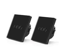 BSEED Touch Light Switch,Standard Touch Sensitive Bathroom Switchs,Tempered Glass Panel with LED Backlight, No Neutral Wire Needed,3 Gang 1 Way-2 Pack,Black 86mm