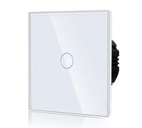 BSEED Touch Light Switch,Standard Touch Sensitive Bathroom Switchs,Tempered Glass Panel with LED Backlight, No Neutral Wire Needed,1 Gang 1 Way,White 86mm