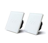 BSEED Touch Light Switch,Standard Touch Sensitive Bathroom Switchs,Tempered Glass Panel with LED Backlight, No Neutral Wire Needed,3 Gang 1 Way-2 Pack,White 86mm