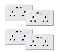 BSEED WiFi Socket 2 Gang with USB and Type C Compatible with Alexa and Google Home, Metered Socket With APP Remote Control Compatible with Smart Life, Timer Outlet Smart Outlet 16A White, 4 Pack