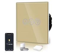 BSEED Zigbee Dimmer Switch,Glass Touch Panel,LED Lights,Work with Alexa/Smart Life App Control,Neutral Wire Required,Zigbee Dimmer 1 Gang 1 Way,86mm Gold