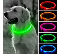 BSEEN Light Up Dog Collar, Rechargeable LED Dog Collar TPU Cuttable Lighted Puppy Collar Glowing Safety Dog Lights for Night Walking (Green)