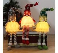 Bseical Christmas Gnome Decor Set of 3 - Light up Gonks Plush Swedish Elves With Long Legs - Jumper Large Grey Pink - UK Xmas Decor