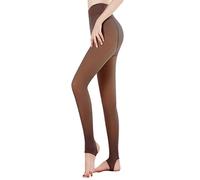 Bseical Thermal Leggings Women Fleece Double Lined Slim Fit, Fleece Lined Tights Ladies Stretch, Thermal Tights Fake Translucent, Winter Warm High Waisted Opaque Sheer Stockings (80g, Footless Brown)
