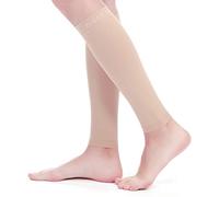 BSERA Calf Compression Socks for Women 2 Pairs 15-20mmHg Calf Support Footless Compression Socks for Periostitis, Varicose Veins, Recovery, Leather/Nude 2 pairs, Medium (Pack of 2)