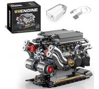 BseSparklion - W16 Engine Building Blocks Set for Adults, Working 16 Cylinder STEM Engine Model Kit, Compatible with Lego Car, Physical Science Experiment Toy