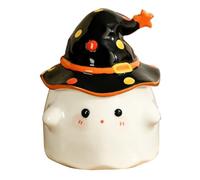 BSFDORPOT 12oz White Ceramic Halloween Ghost Coffee Mug with Handle and Hat Lid, Cute Ghostface Cappuccino Cup for Home, Office & Spooky Party Decor