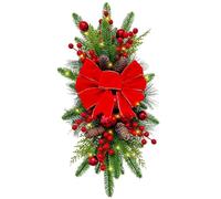 BSFDORPOT Light up Christmas Swag Teardrop Swag with Bowknot Berries and Balls 24x12 Inch Hanging Artificial Garland for Door Wall Stairs Window Holiday Christmas Decorations