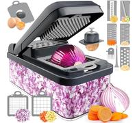 BSFRNF 14-in-1 Vegetable Chopper, 7 Blade Multifunctional Food Chopper with Container, Chopper Veggie Cutter for Salad Potato Carrot Garlic, Home Kitchen Essential (Black, 14 in 1)