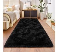 BSGIFT High Pile Rug, 80 x 150 cm, Black, Fluffy, Shaggy Long Pile Rug Runner, Non-Slip, Modern High-Pile Carpet, Bed Rug for Bedroom, Living Room