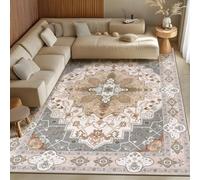 BSGIFT Living Room Rug, 200 x 300 cm, Washable Boho Vintage Short Pile Area Rug, Non-Slip Oriental Rug for Dining Room, Bedroom, Outdoor, Super Soft Beige Carpet