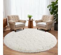 BSGIFT Round Rug, 160 cm Diameter, Shaggy High Pile Rug, Cream Fluffy, Long Pile Cuddly Rug, Living Room Rug, High-Pile Carpet, Non-Slip for Living Room, Children's Room, Bedroom
