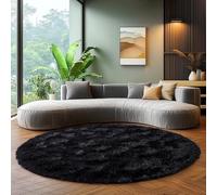 BSGIFT Round Rug, Black, 200 cm, Shaggy High Pile Rug, Living Room, Fluffy, Modern Long Pile Cuddly Rug, Living Room Rug, High-Pile Carpet, Non-Slip for Children's Room, Bedroom