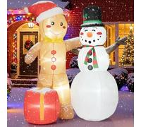 BSHAPPLUS 6 FT Christmas Inflatables Outdoor Decoration, Gingerbread Man & Snowman Inflatable Sign with Build-in LEDs Blow Up Inflatables for Party Indoor, Outdoor, Yard, Garden, Lawn Décor