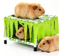BShasrlim Guinea Pig Hideout with Curtain, 2-Layer Guinea Pig Bed Bottomless Small Animal Hammock Hut,Machine Washable Rat Hide Tent Houses & Habitats (Green)