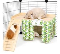 BShasrlim Guinea Pig Hideout with Ramp & Washable Curtain Bunny Hideout (Green)