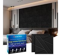 BSHEAD 16 Pack Self-Adhesive Soundproof Wall Panels, 12 x 12 x 0.47 In Sound Proof Foam Panels for Walls, 1.2lb/ft³ High Density, Thicker 0.47in, Acoustic Panels, Noise Dampening Panels Studio（Black）