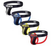 BSHETR Men's Underwear Jockstrap Athletic Supporters, 4-Pack Cotton Low Rise Stretch Multipack Performance Jock Strap (L)