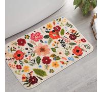 bsheuancek Floral Bathroom Rugs Cute Bath Mat Small, Flower Rug Non Slip Washable Bath Rugs, Soft Shower Rug for Bathtub Floor Decor (Beige)