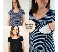 Bshirt Bshirt Nursing Short Sleeve T-shirt Twin Pack- Black & Navy/white Stripe - Multi, 14