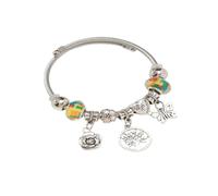 Bshpima Silver Women's Charm Bracelet - Adjustable Titanium Steel Bangle with Tree of Life/Heart/Bear Pendants & Crystal Beads, Love Theme Jewelry Kit, Perfect Christmas Birthday Gift Favors, One Size
