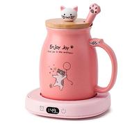Bsigo Cute Cat Mug Set with Electric Smart Mug Warmer for Home & Office, Beverage Tea or Coffee Cup Warmer with 3-Temp Settings, 8H Auto Shut Off, Pink