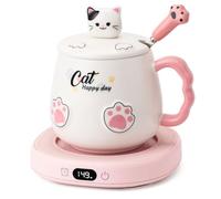 Bsigo Smart Coffee Mug Warmer & Cute Cat Mug Set, Coffee Beverage Cup Warmer for Desk Home Office, Candle Warmer Plate for Cocoa Milk Tea Water with 3 Temperature Up to 149℉/ 65℃, 8 Hour Auto Shut Off