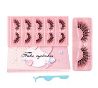 Bsisme Fluffy False Eyelashes, Russian Strip Natural Look Lashes Classic Individual Wispy Faux Mink Manga 5 Pairs Fox Eye Cluster Thick Fake Lashes Includes Tweezers, No Glue