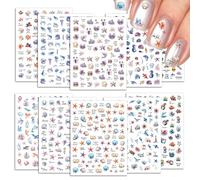 BSITSSS 10 Sheets Ocean Nail Art Stickers, 3D Embossed Summer Nail Stickers, Seashell Starfish Fish Beach Turtle Whale Nails Decals for Summer Nails Design Accessories
