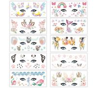 BSITSSS 10 Sheets Temporary Tattoos, Face Glitter Tattoos for Kids, Unicorn Mermaid Animal Cartoon Fake Tattoo Stickers for Boy Girl Birthday Present Party Favors Supplies