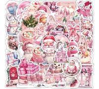BSITSSS 106 PCS Christmas Stickers, Merry Christmas Scrapbook Stickers, Pink Xmas Santa Tree Snowman Scrap Book Sticker for Scrapbooking Crafts Laptop Planners Notebooks Journal