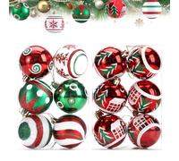 BSITSSS 12 PCS Christmas Tree Decorations, Christmas Baubles Green Red, 6 cm Xmas Tree House Ball Baubles Ornaments for Xmas Holiday Wedding Birthday Party