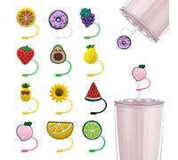BSITSSS 12 Piece for Stanley Cup Straw Cover, 10mm Silicone Straw Toppers, Fruits Straw Covers, Cute Straw Topper, Reusable Silicone Straw Cap, Dust-Proof Straw Cover Cap, Straw Caps Protector