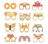 BSITSSS 12 Piece Hippie Groovy Party Glasses, Quirky Colours Fun Glasses for Photo Booth Props, Boho Retro Paper Eyeglasses