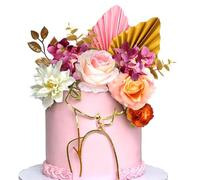 BSITSSS 13PCS Floral Cake Decorations Flowers for Cakes, Pink Purple White Flower Cake Decorating Topper with Leaves for DIY Wedding Birthday Party
