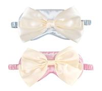 BSITSSS 2 Pack Eye Mask for Sleeping, Bows Silk Blackout Eye Mask, Pink Blue Elastic Eyemask Blindfolds Sleep Masks for Women Girls Night Travel Nap