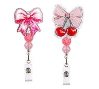 BSITSSS 2 Pack Pink Bow Retractable Keychain, Badge Reel for Retractable Keyring, Fashion LanyardRetractable, Multifunctional RetractableLanyard, RetractableBadgeHolder for Key Ring, ID Card
