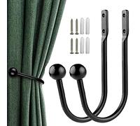 BSITSSS 2 Pcs Black Curtain Holdbacks, Metal Curtain Holder, U Shaped Black Curtain Tie Backs, Decorative Curtain Drapery Holdbacks, Metal Tie Backs Wall Mounted Curtain Tie Backs with Screws(2 Black)